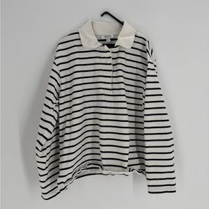 Cos Rugby Style Polo Long Sleeve Shirt White Black Striped